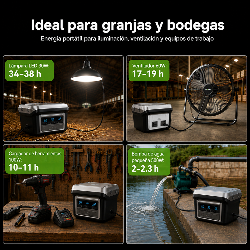 T-DAY Estación de energía portátil 1500W con batería LiFePO4, salida AC 110V, USB, Type-C, DC 24V y carga inalámbrica
