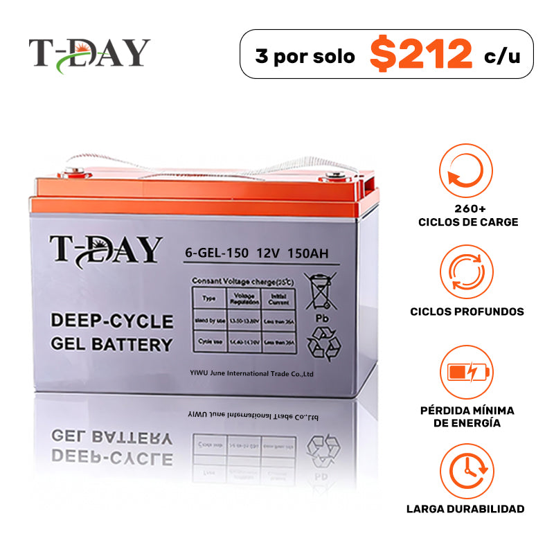 T-DAY Batería Solar de Gel de Ciclo Profundo 12V 200Ah