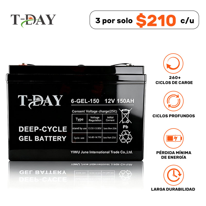 T-DAY Batería Solar de Gel de Ciclo Profundo 12V 150Ah Pro