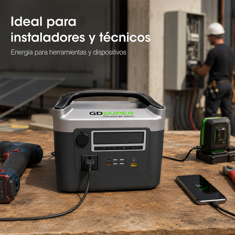 T-DAY Estación de energía portátil 600W con batería LiFePO4, salida AC 110V, USB, Type-C, DC y carga inalámbrica