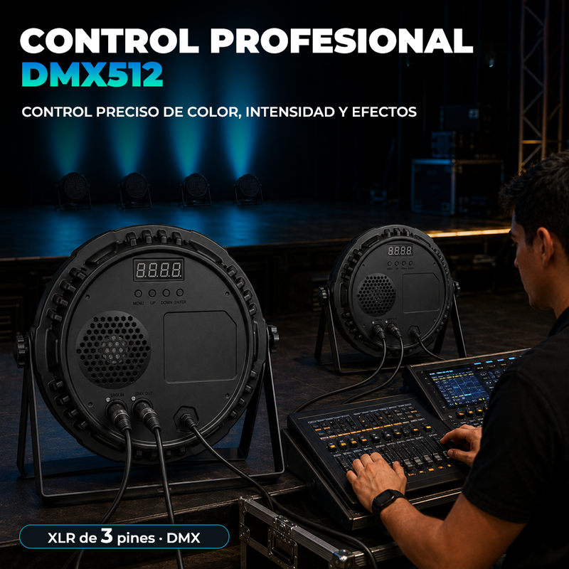 Lámpara PAR LED RGB 60 Luces DMX512 con Control por Sonido