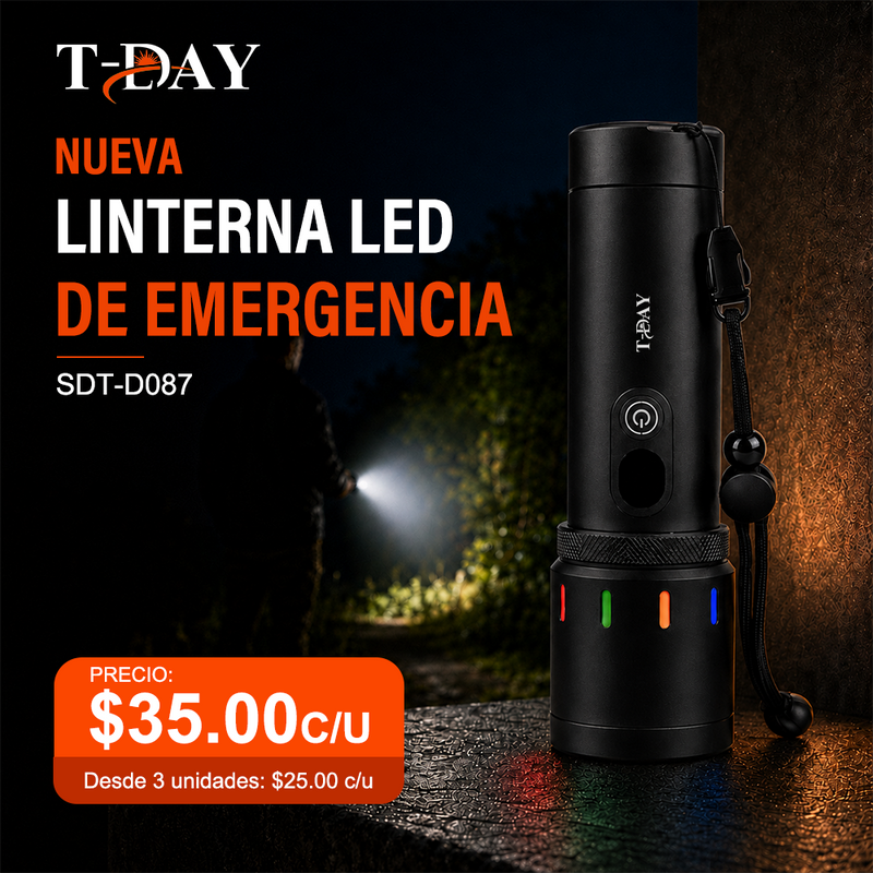 T-DAY Linterna LED de 30W Alta Potencia con Batería de Litio - 9 Modos de Luz