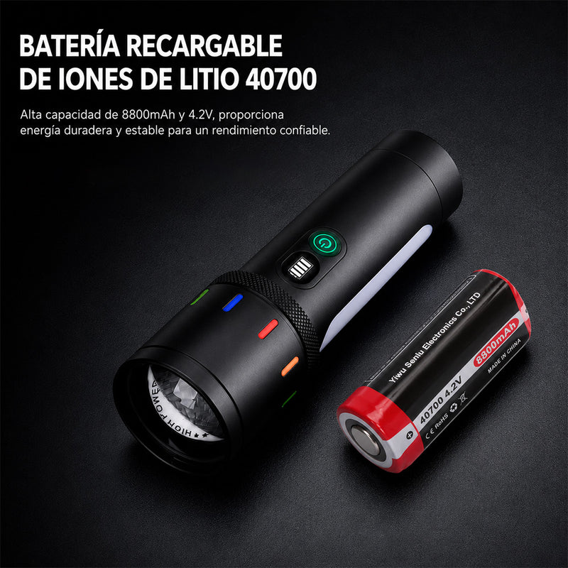 T-DAY Linterna LED de 30W Alta Potencia con Batería de Litio - 9 Modos de Luz
