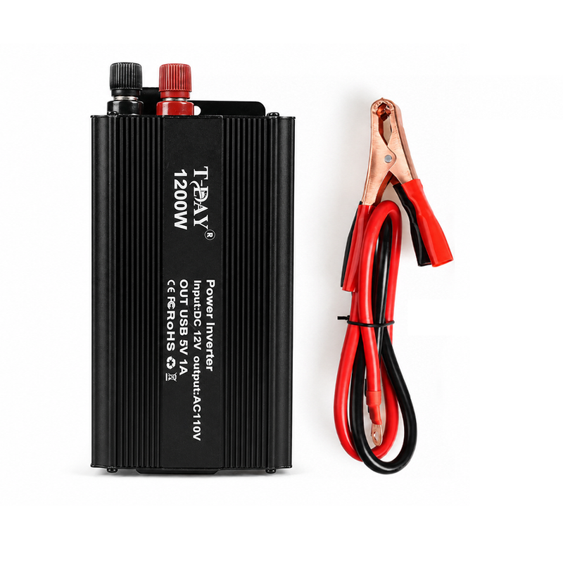 T-DAY Inversor de Corriente 1200W 12V/24V a 110V con Doble USB