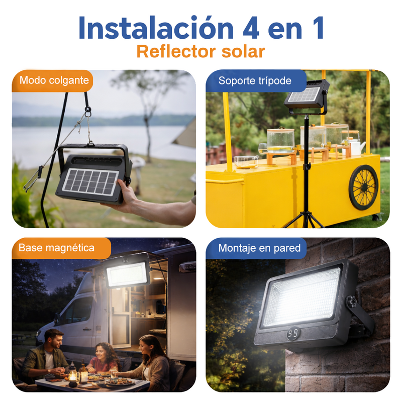 T-DAY Reflector Solar 400W con Luz Estroboscópica y 4 Modos de Instalación