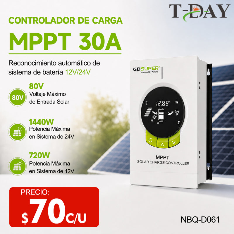 T-DAY Controlador Solar MPPT 30A (12V/24V)