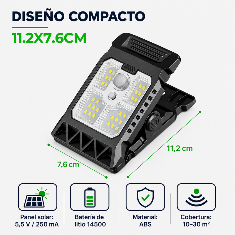 T-DAY Lámpara Solar LED Tipo Clip con Sensor de Movimiento