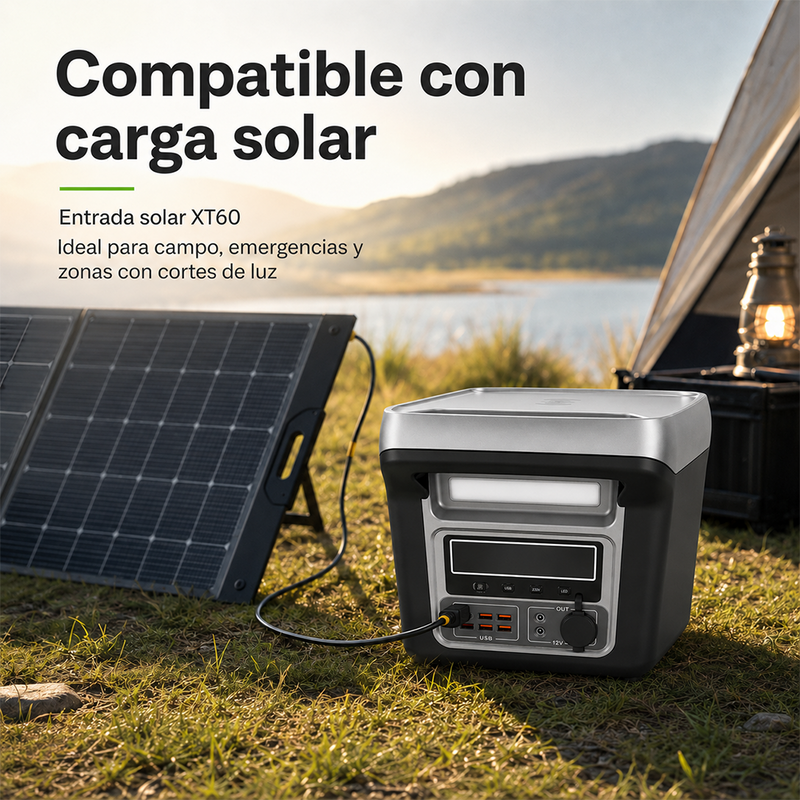T-DAY Estación de energía portátil 1200W con batería LiFePO4, salida AC 110V, USB, Type-C, DC 24V y carga inalámbrica