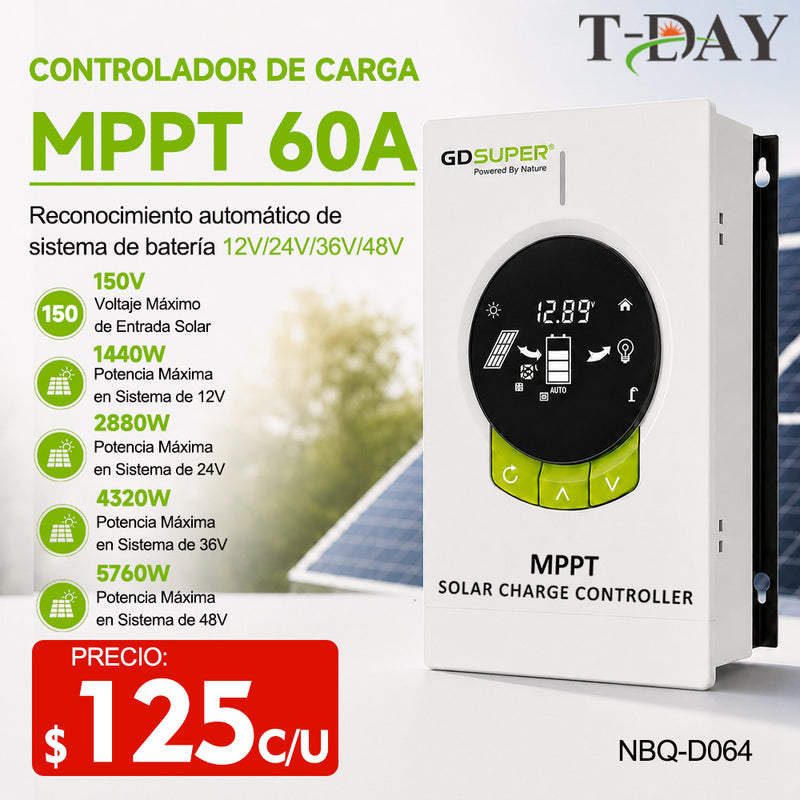 T-DAY Controlador Solar MPPT 60A (12V/24V/36V/48V)