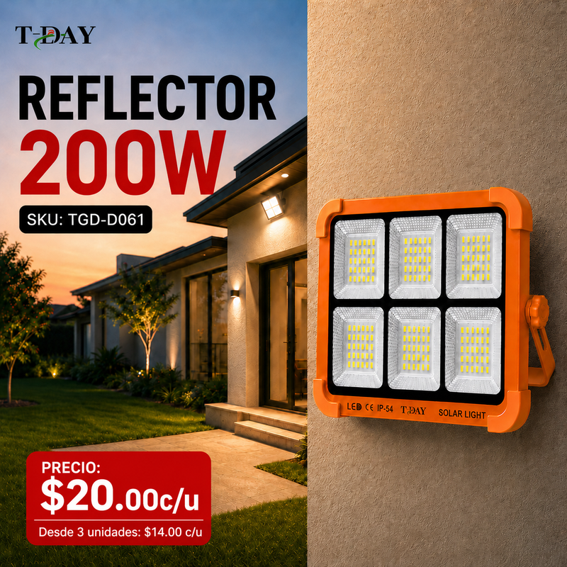 T-DAY Reflector Solar de 200W en ABS con 180 luces LED y tres modos de luz