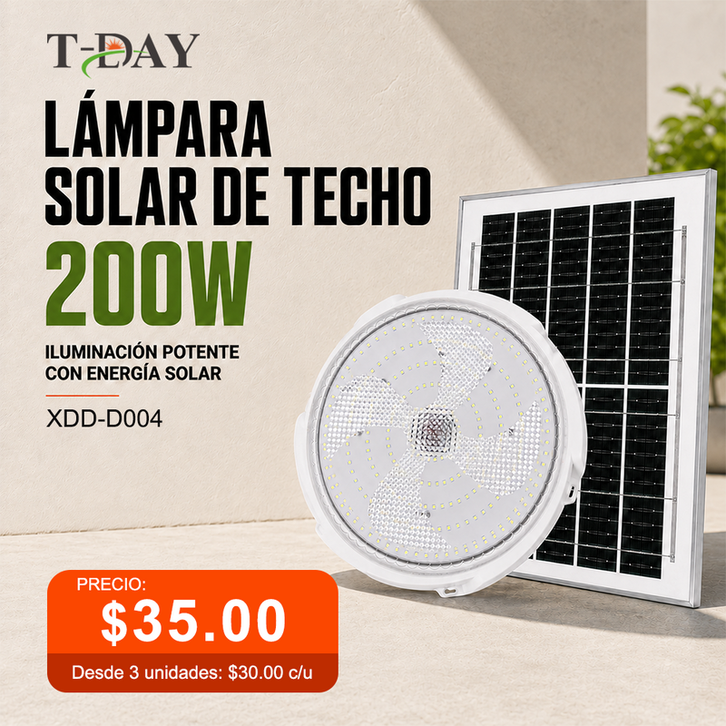 T-DAY Lámpara Solar de Techo Redonda 200W con Control Remoto