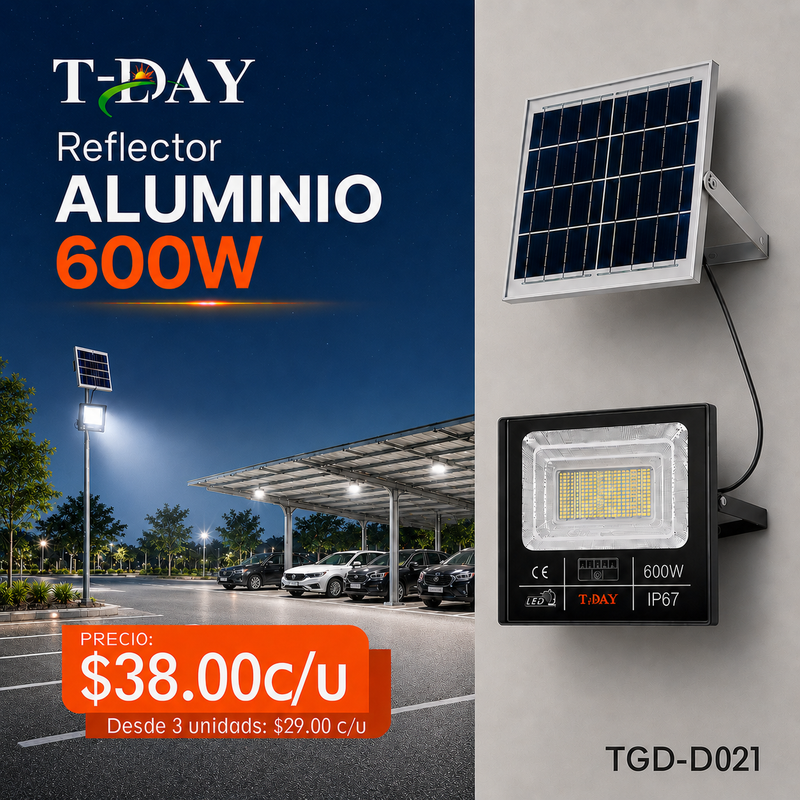 T-DAY Reflector Solar de aluminio die-cast de 600W con tres modos de luz