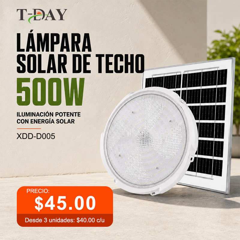 T-DAY Lámpara Solar de Techo Redonda 500W con Control Remoto