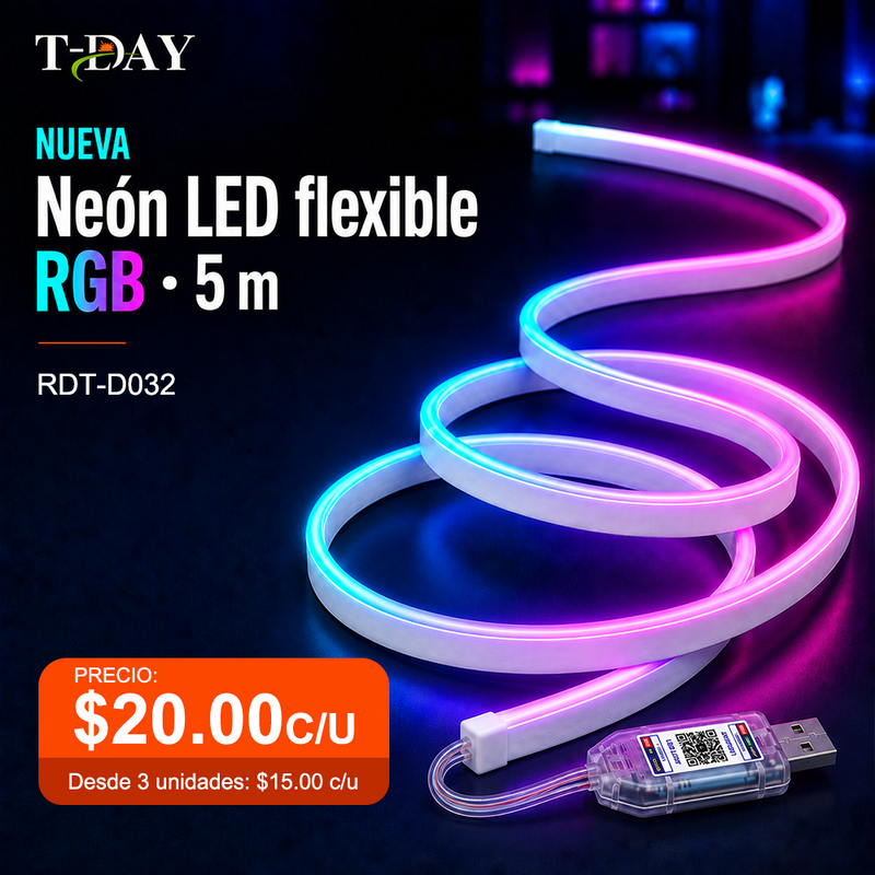 T-DAY Tira de Luz Neón LED RGBIC 5V con App y Control Remoto