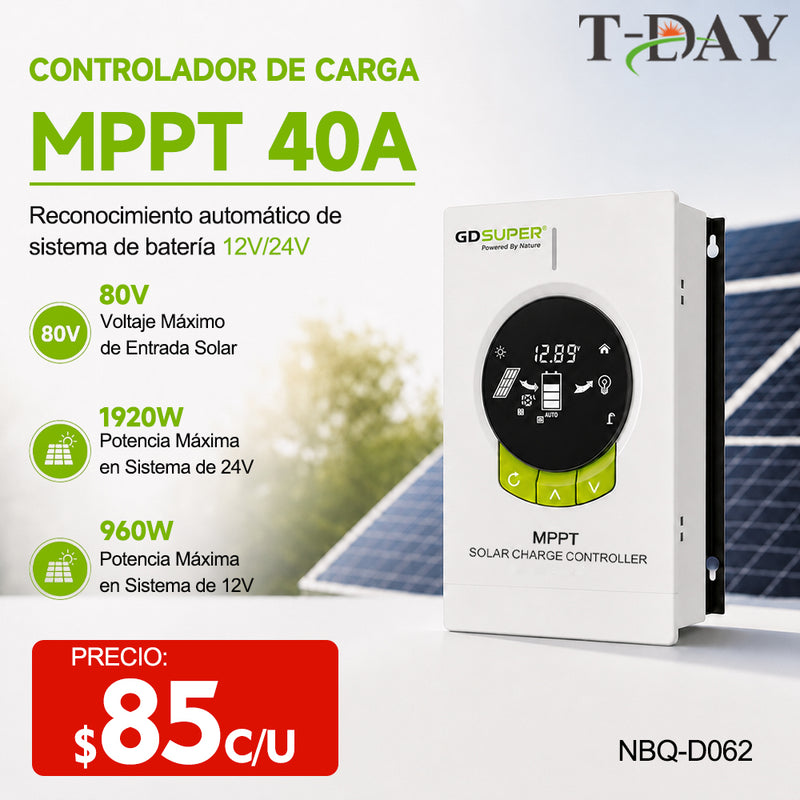 T-DAY Controlador Solar MPPT 40A (12V/24V)