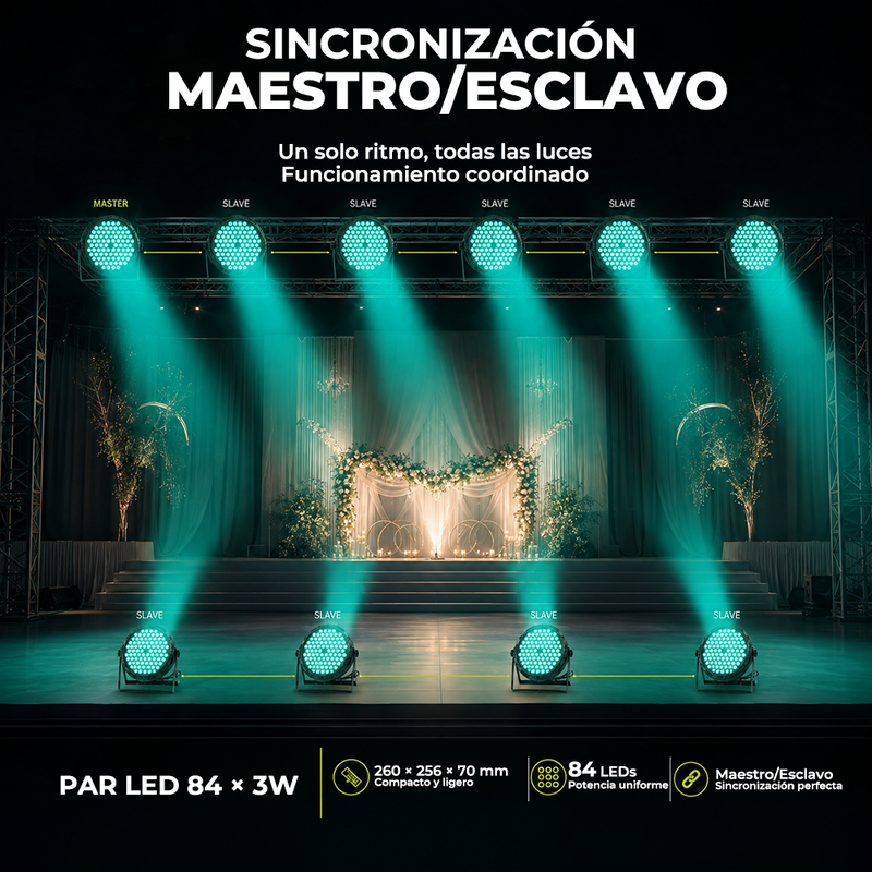 Lámpara PAR LED RGB 84 Luces DMX512 con Control por Sonido