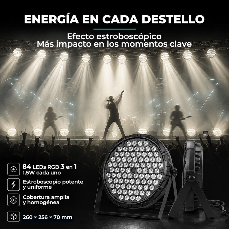 Lámpara PAR LED RGB 84 Luces DMX512 con Control por Sonido