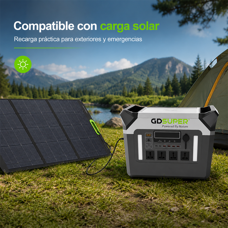 T-DAY Estación de energía portátil 2000W con batería LiFePO4, salida AC 110V, USB, Type-C, DC 24V y carga inalámbrica
