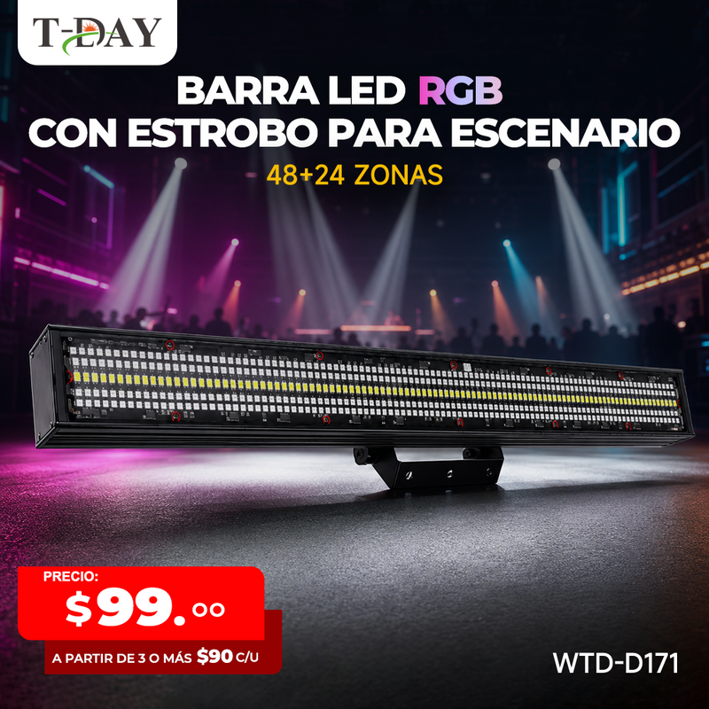 T-DAY Barra LED RGB para Escenario con Efecto Carrera y Flash DMX512