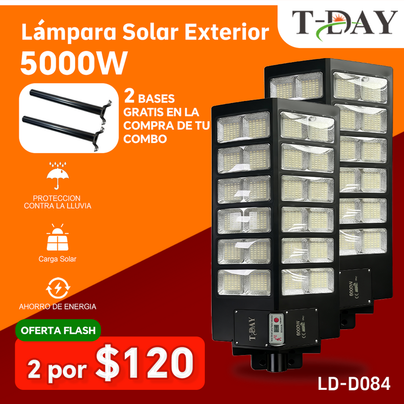 T-DAY 5000w Lámpara Solar Exterior de ángulo súper amplio