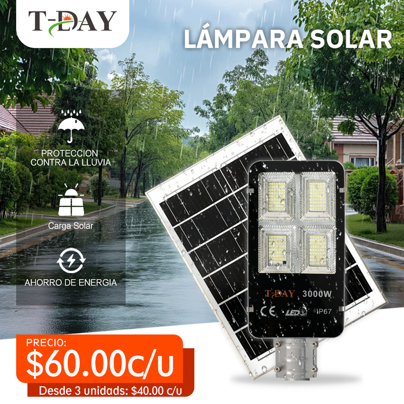T-DAY Lámpara Solar de 3000W de aluminio fundido, sencilla y compacta