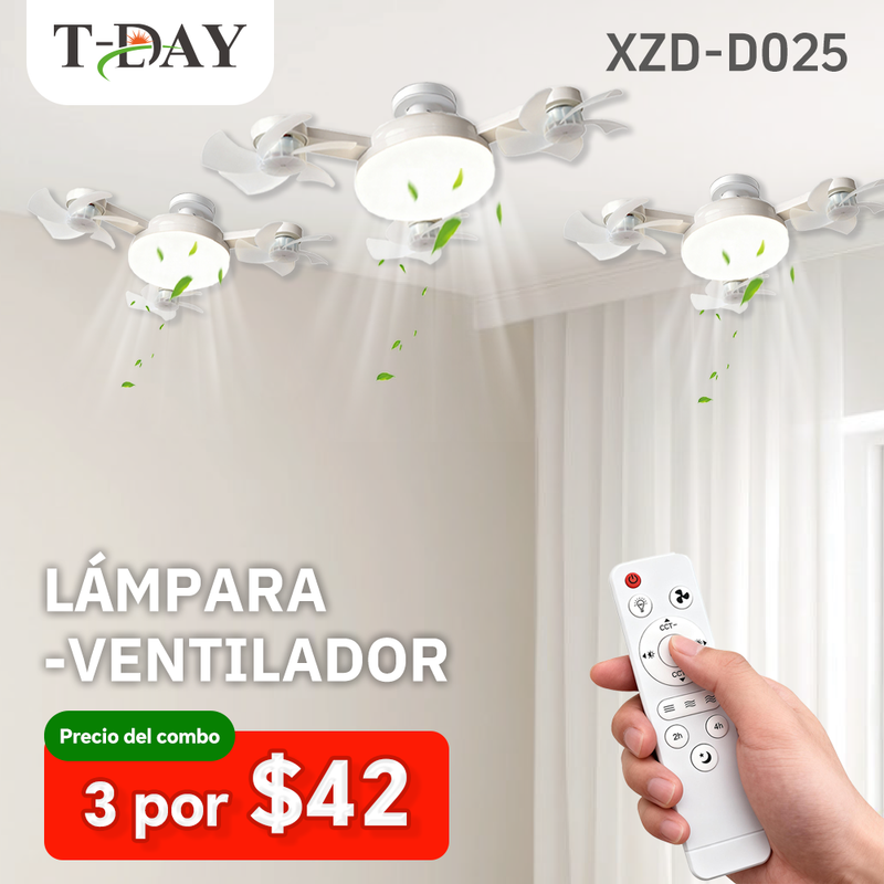T-DAY 50W Lámpara-Ventilador con 3 cabezas y diseño de dron