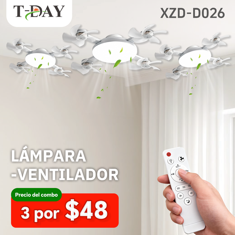 T-DAY 60W Lámpara-Ventilador con 4 cabezas y diseño de dron