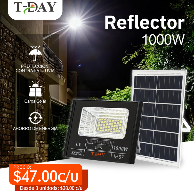 T-DAY Reflector Solar de aluminio die-cast de 1000W con tres modos de luz
