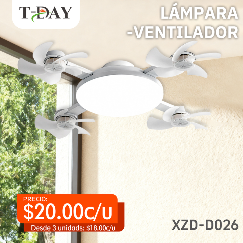 T-DAY 60W Lámpara-Ventilador con 4 cabezas y diseño de dron