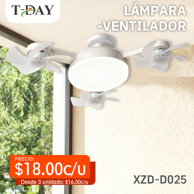 T-DAY 50W Lámpara-Ventilador con 3 cabezas y diseño de dron