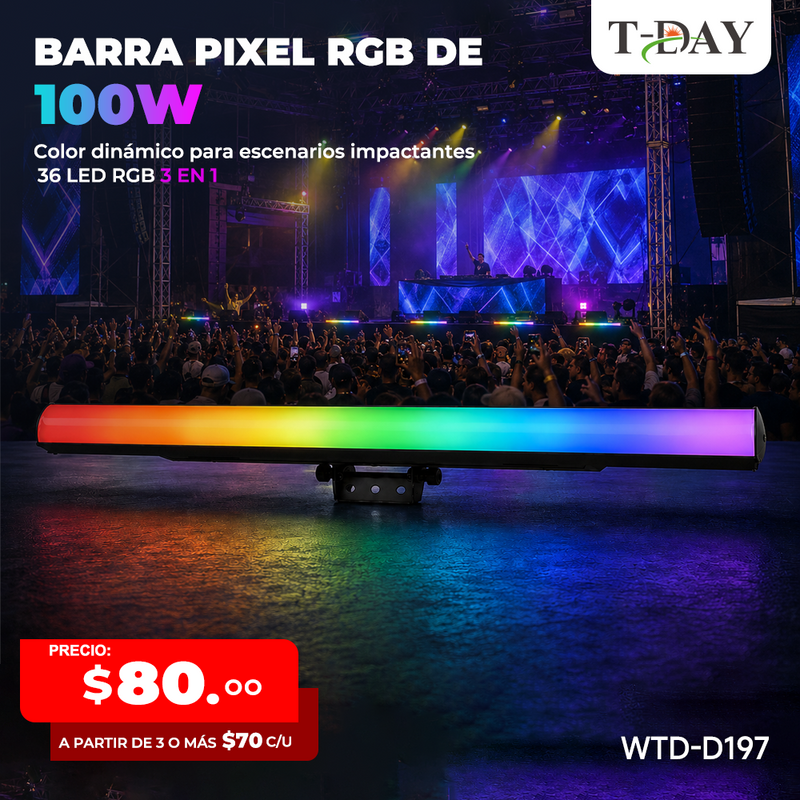 T-DAY Tubo LED Pixel RGB 36 Luces 100W DMX512 con Efectos Dinámicos
