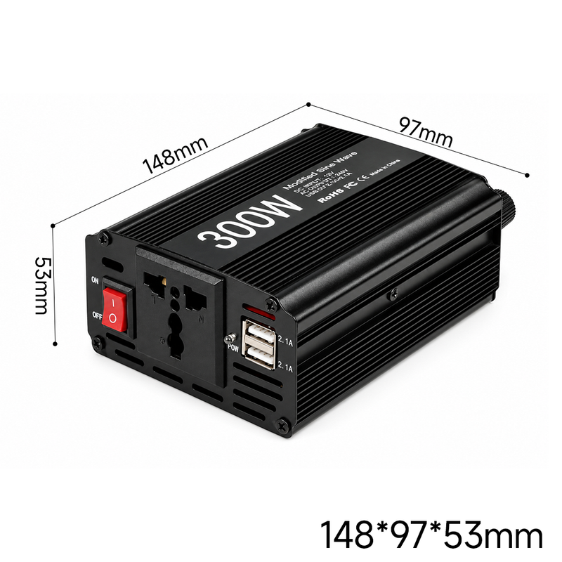 T-DAY Inversor de Corriente 300W 12V/24V a 110V con Doble USB