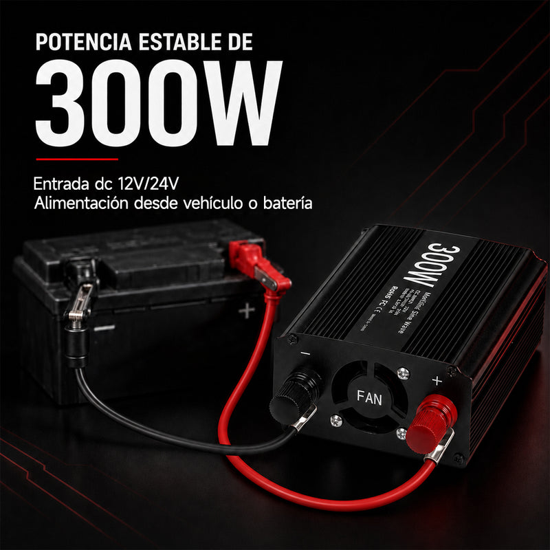 T-DAY Inversor de Corriente 300W 12V/24V a 110V con Doble USB