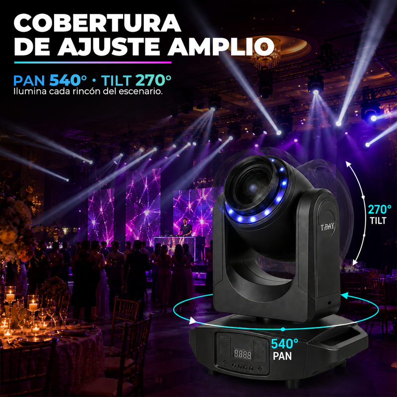 T-DAY Cabeza Móvil Beam LED 150W con Aro de Luz, Prisma de 18 Caras y DMX512