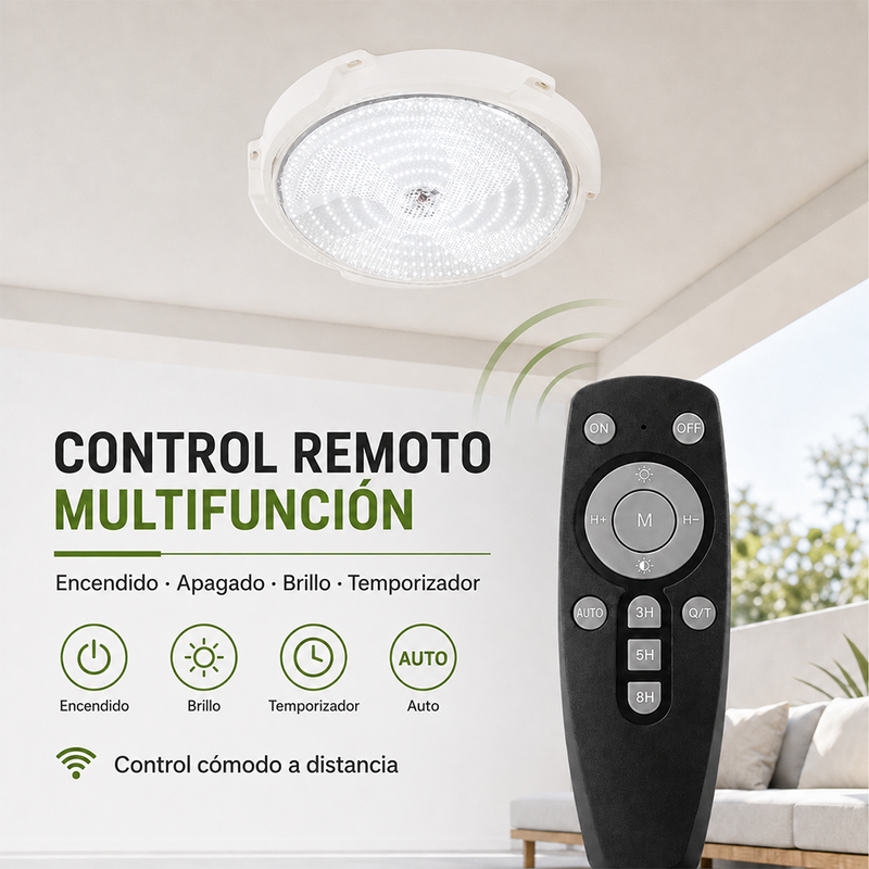 T-DAY Lámpara Solar de Techo Redonda 200W con Control Remoto