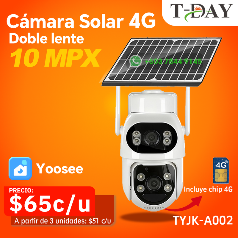 T-DAY 4G Cámara de Seguridad Solar Con doble lente (10Mpx HD)