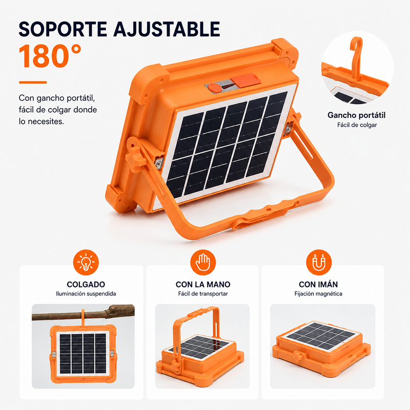 T-DAY Reflector Solar de 200W en ABS con 180 luces LED y tres modos de luz