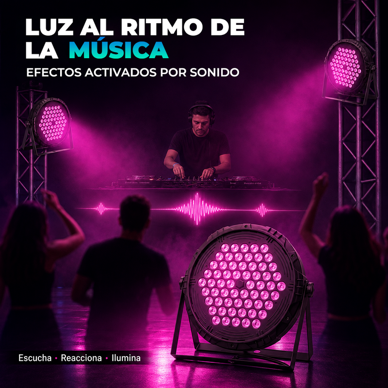 Lámpara PAR LED RGB 60 Luces DMX512 con Control por Sonido