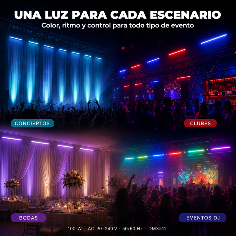 T-DAY Tubo LED Pixel RGB 36 Luces 100W DMX512 con Efectos Dinámicos