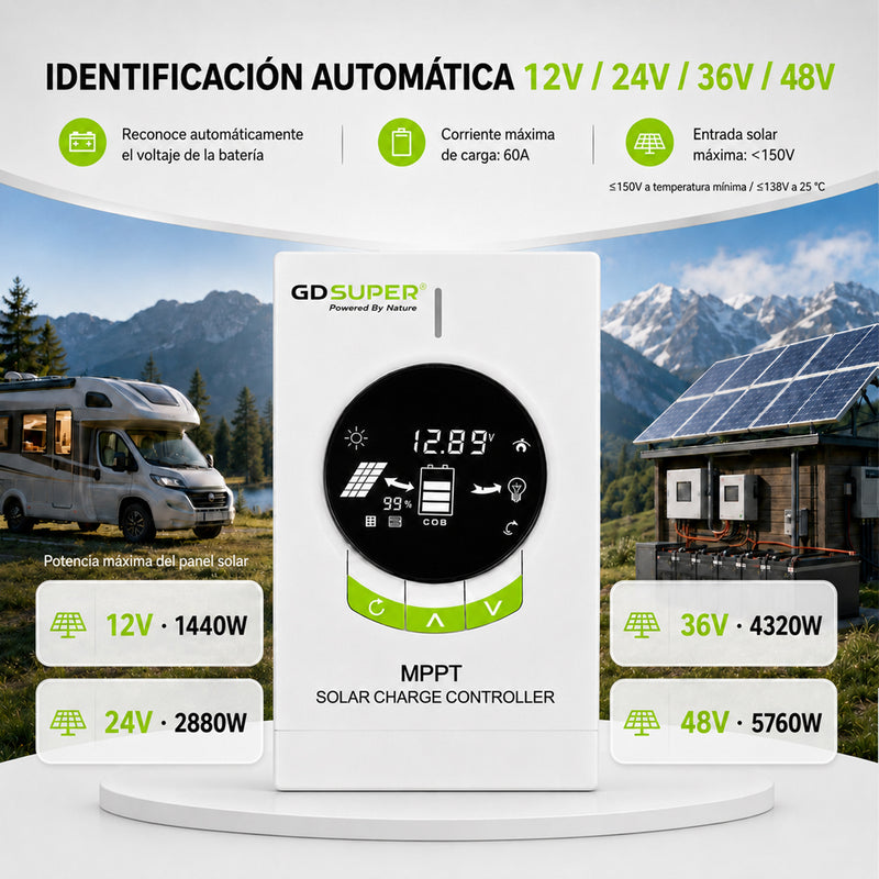T-DAY Controlador Solar MPPT 60A (12V/24V/36V/48V)
