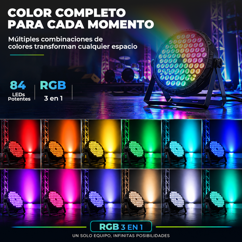 Lámpara PAR LED RGB 84 Luces DMX512 con Control por Sonido
