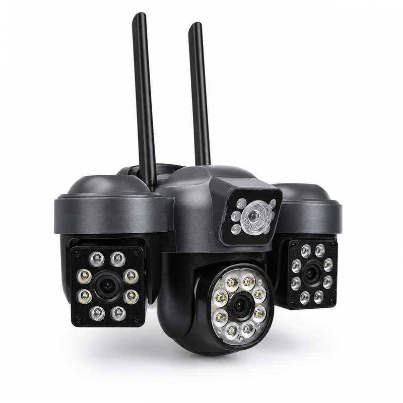 T-DAY Cámara WiFi 12MPX Triple Lente V380 – Monitoreo Exterior 270°