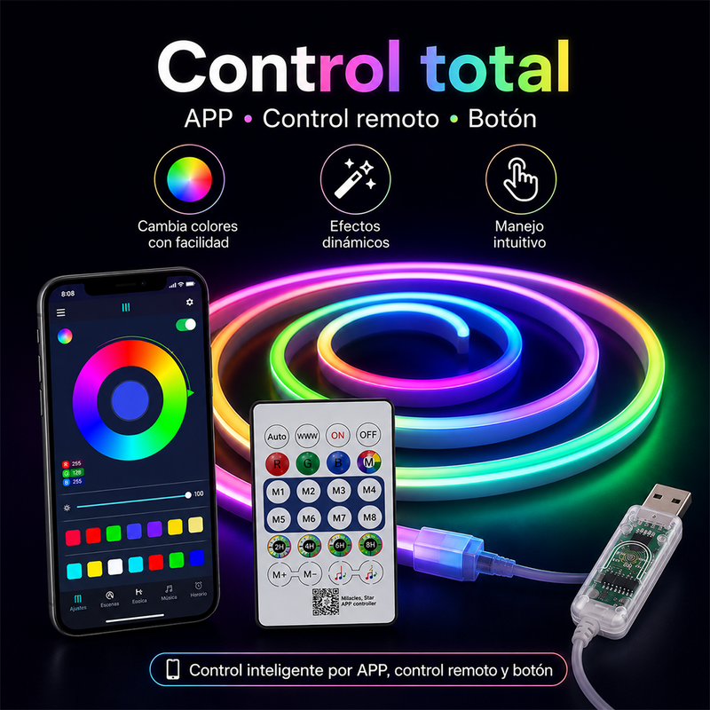 T-DAY Tira de Luz Neón LED RGBIC 5V con App y Control Remoto
