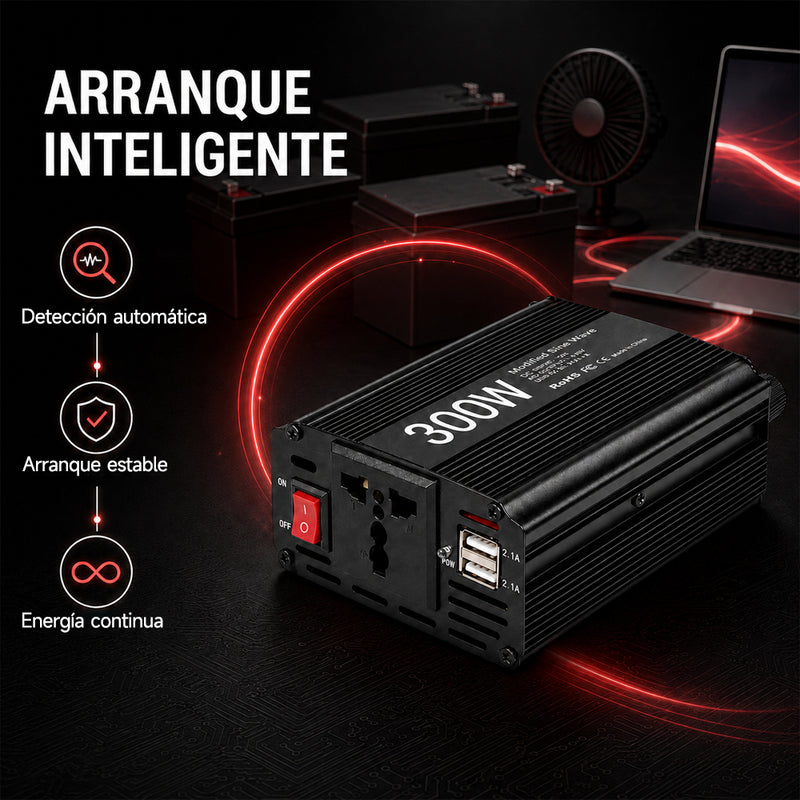T-DAY Inversor de Corriente 300W 12V/24V a 110V con Doble USB