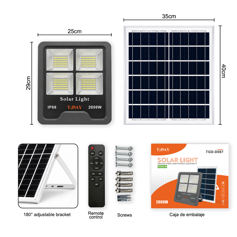 T-DAY Reflector Solar 2000W ABS con Control Remoto y Sensor de Luz - Tianlang Series