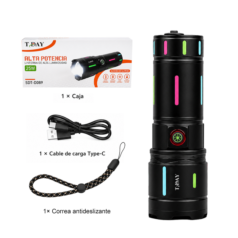 T-DAY Linterna LED de Emergencia 25W en Aluminio para Exterior