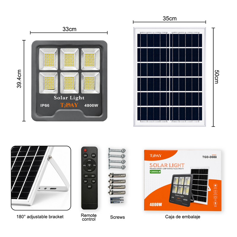 T-DAY Reflector Solar 4000W ABS con Control Remoto y Sensor de Luz - Tianlang Series