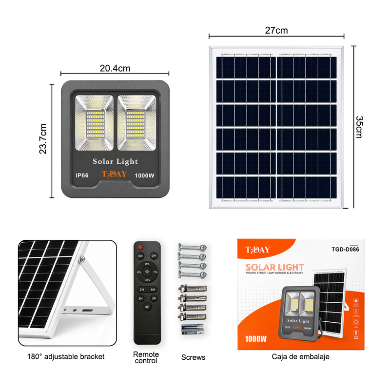 T-DAY Reflector Solar 1000W ABS con Control Remoto y Sensor de Luz - Tianlang Series
