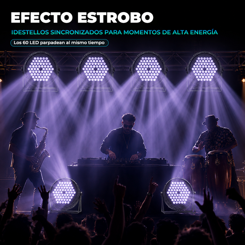 Lámpara PAR LED RGB 60 Luces DMX512 con Control por Sonido