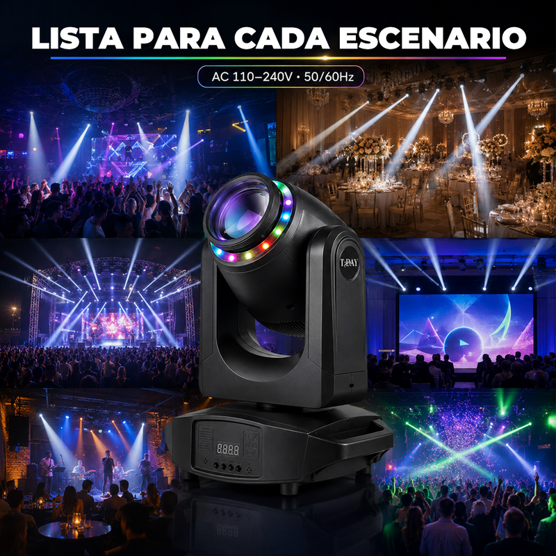 T-DAY Cabeza Móvil Beam LED 150W con Aro de Luz, Prisma de 18 Caras y DMX512